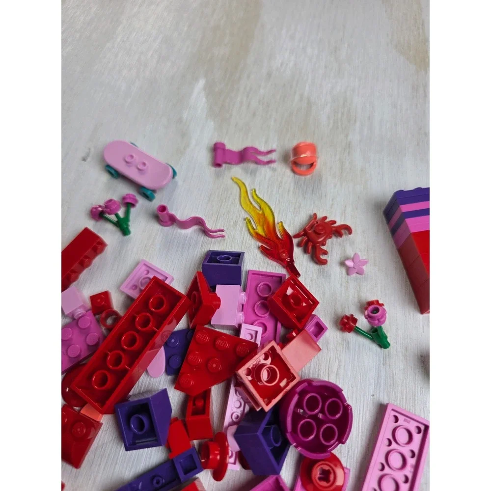 LEGO Mixed Lot Red Pink Purple Bricks Accessories Skateboard Flowers Crab Pieces
